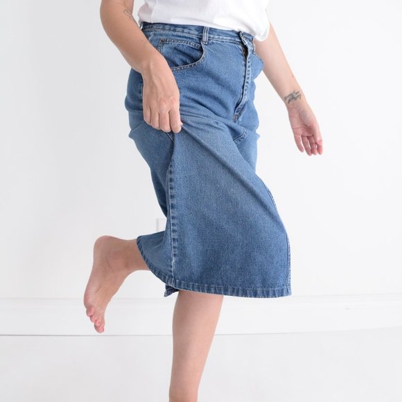 Vintage Pennmans Midi Medium Wash Denim Jean Skirt Size 8 - Picture 3 of 15